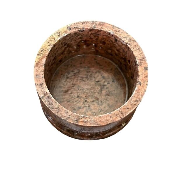 Vintage Soapstone Granite Inlay Floral Trinket Round Jewelry Box Inlaid Flowers - Picture 8 of 16